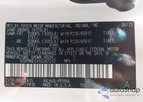 2025 Toyota Sienna Xle z USA, uszkodzony, nr VIN 5TDYRKEC4SS267312